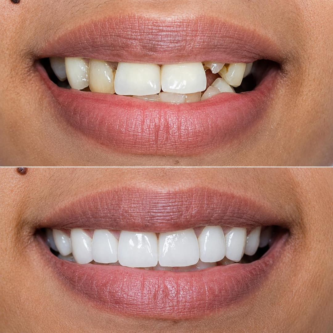 Full-arch restoration before and after